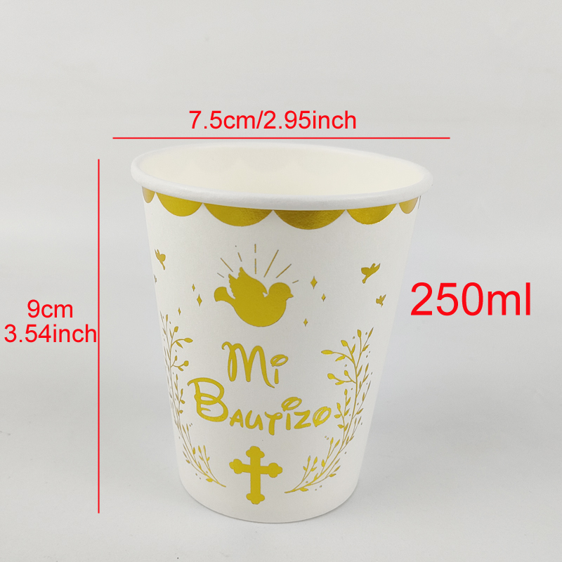 Assiettes en papier espagnol Mi Bautizo de 7 pouces et tasse de 250ml, articles de décoration de fête de baptême pour enfants d'espagne, 20 pièces
