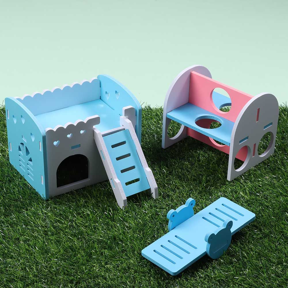 Hamsters House with Ladder Slide Wooden Small Animal Hedgehog Hamster Exercise Play Toys Accessories Pet Sport Hamster Cage