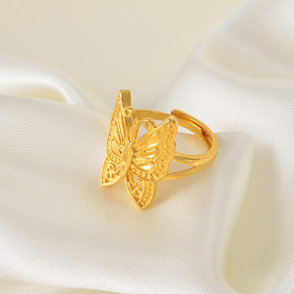 Anniyo ouro cor borboleta anel redimensionável para mulher, na moda inseto jóias png presentes #003409