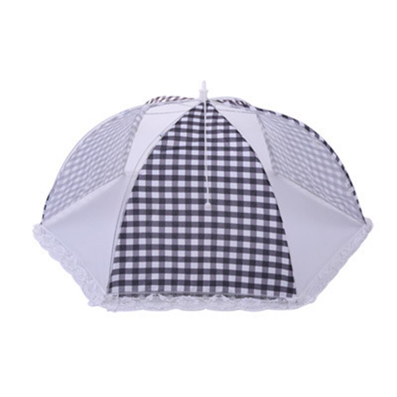 16 inch Foldable Kitchen Mesh Food Cover Round Umbrella Hygiene Grid Dish Cover Anti Fly Mosquito Dust BBQ Picnic Kitchenware: black
