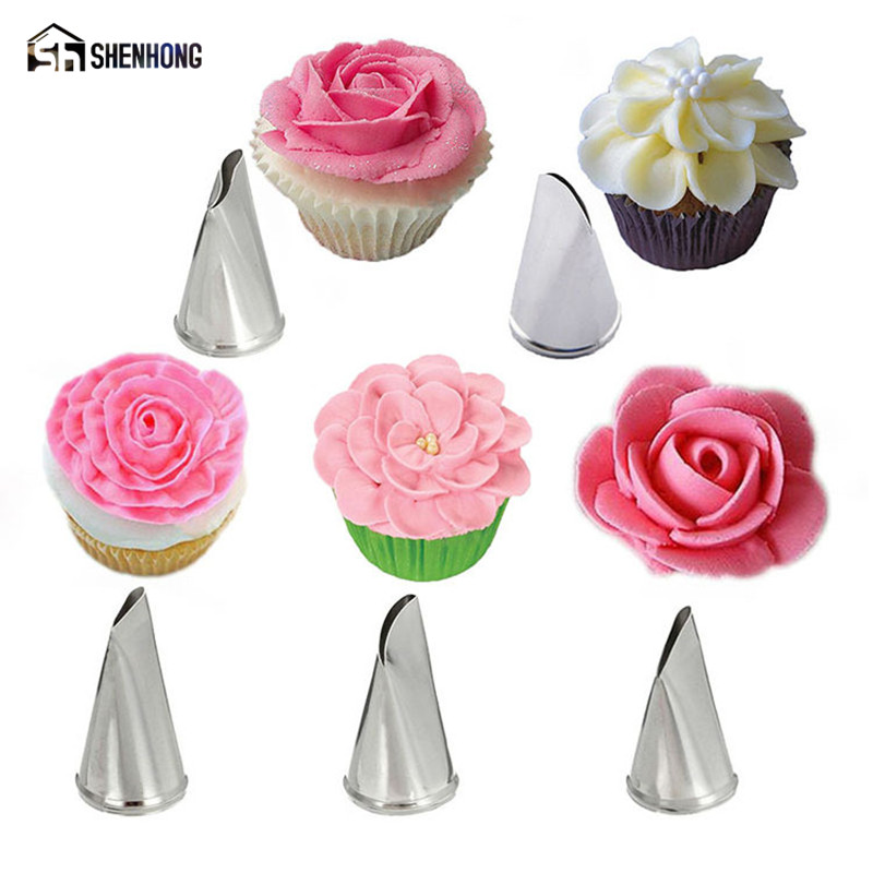SHENHONG 5 STKS Rose Bloemen Cake Nozzles Creatieve Icing Piping Nozzle Gebak Tips Suiker Ambachtelijke Cupcake Decorating Gereedschap