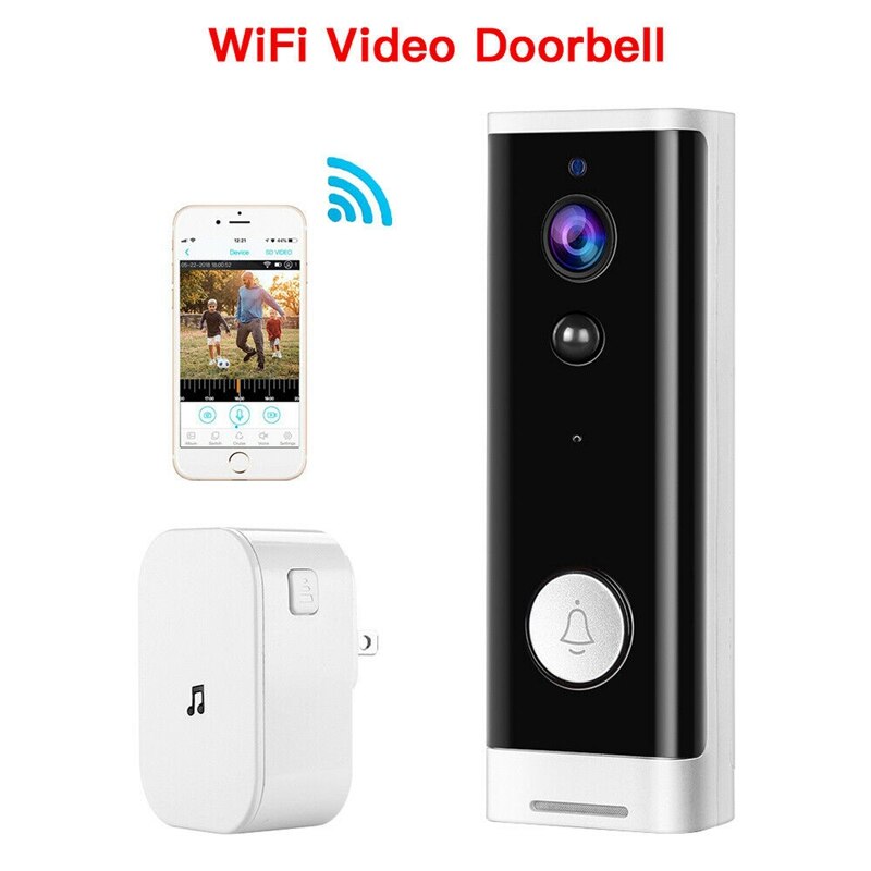 Wifi video dørklokke 1080p trådløs smart sikkerhedskamera dørklokke 2- vejs tale pir bevægelsesdetektering nattesyn dørklokke + dingdo