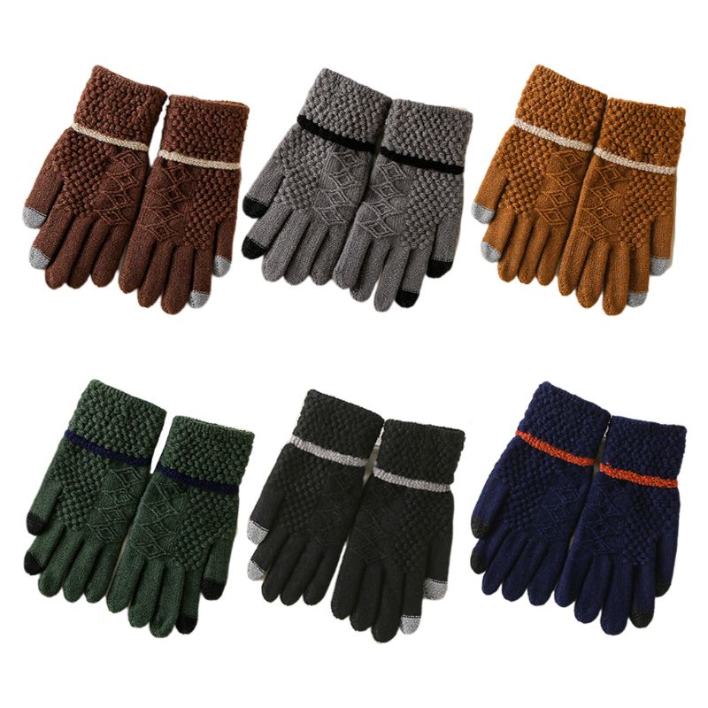 Mens Winter Magic Knitted Touchscreen Full Finger Gloves Geometric Rhombus Jacquard Warm Thermal Lining Student Outdoor Mittens