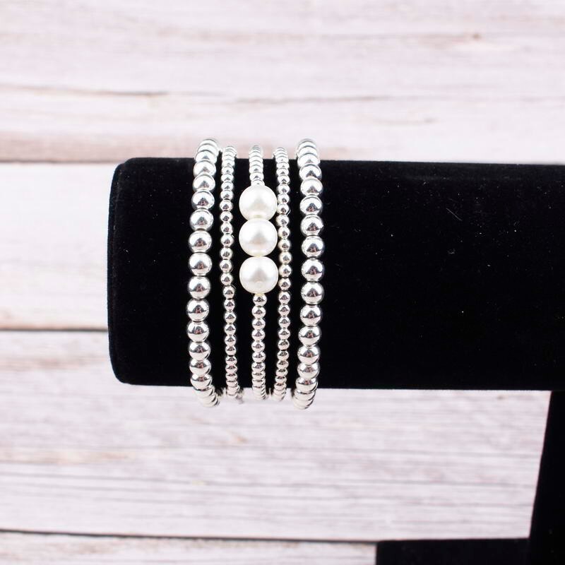 Zwpon 5 -teiliges set ccb-perlenarmbänder, armreifen aus kunststoffperlen, verstellbare elastische armbänder für damenschmuck
