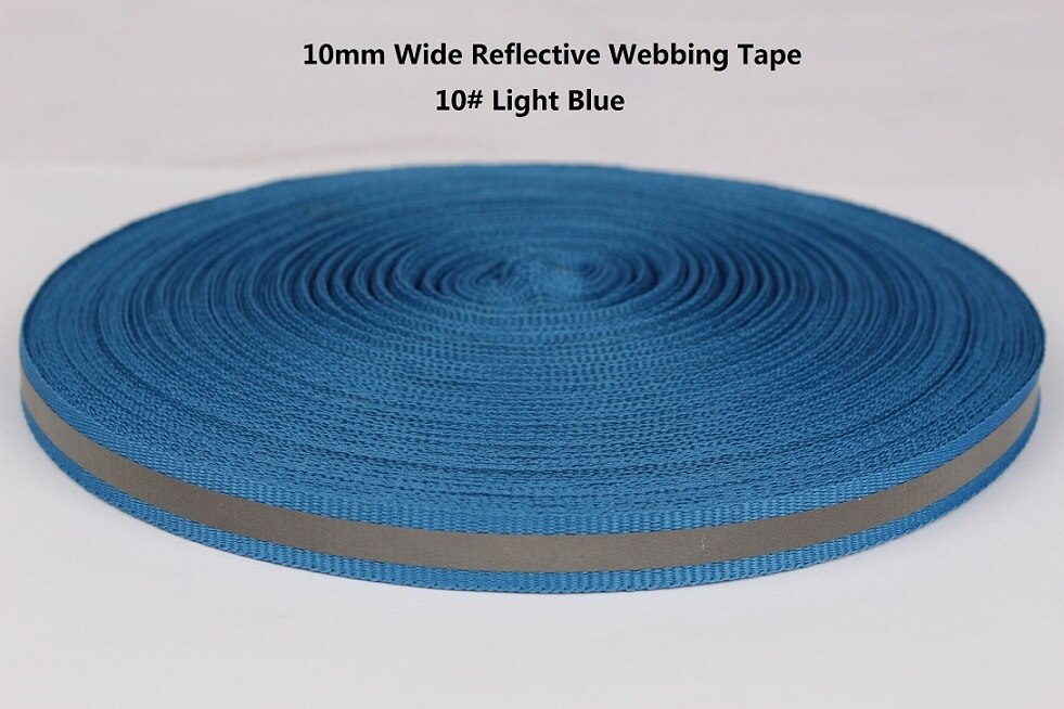10mm breed reflecterende lint singels voor veilig product garment tassen schoenen DIY riem zwart grijs orange rood blauw groen roze geel: 10 light blue
