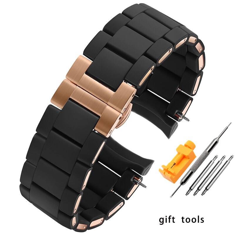 Cinturino in gomma siliconica acciaio in gomma per AR5890 AR5889 AR5858 AR5920 AR5868 AR8023 uomo 23mm donna 20mm cinturino cinturino: black rosegold / 23 millimetri