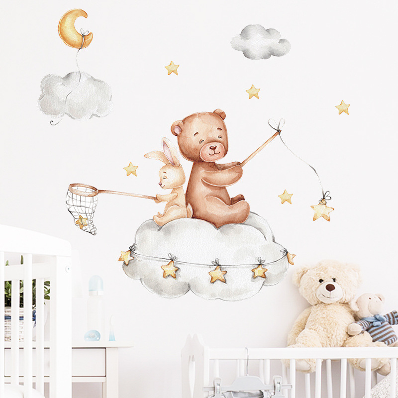 Schattige beer muurstickers voor kinderkamers jongens meisjes babykamer decoratie kind behang dier kinderkamer decor zelfklevend vinyl: Goud