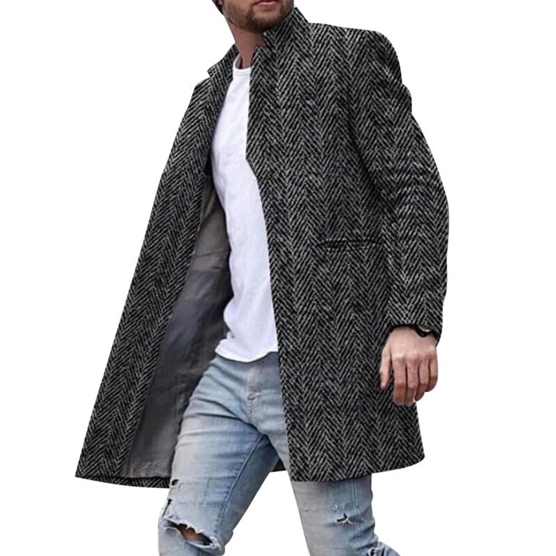männer Graben Mantel männer Einfarbig Windjacke Lange-länge Mantel Revers Kragen Langarm Warme Herbst Winter männer Kleidung: L