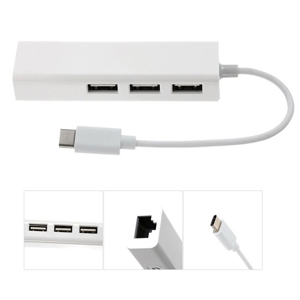 Usb Ethernet Met 3 Poorten Usb Hub 2.0 RJ45 Lan Netwerkkaart Usb Naar Ethernet Adapter Voor Mac Ios Android pc RTL8152 Usb 2.0 Hub