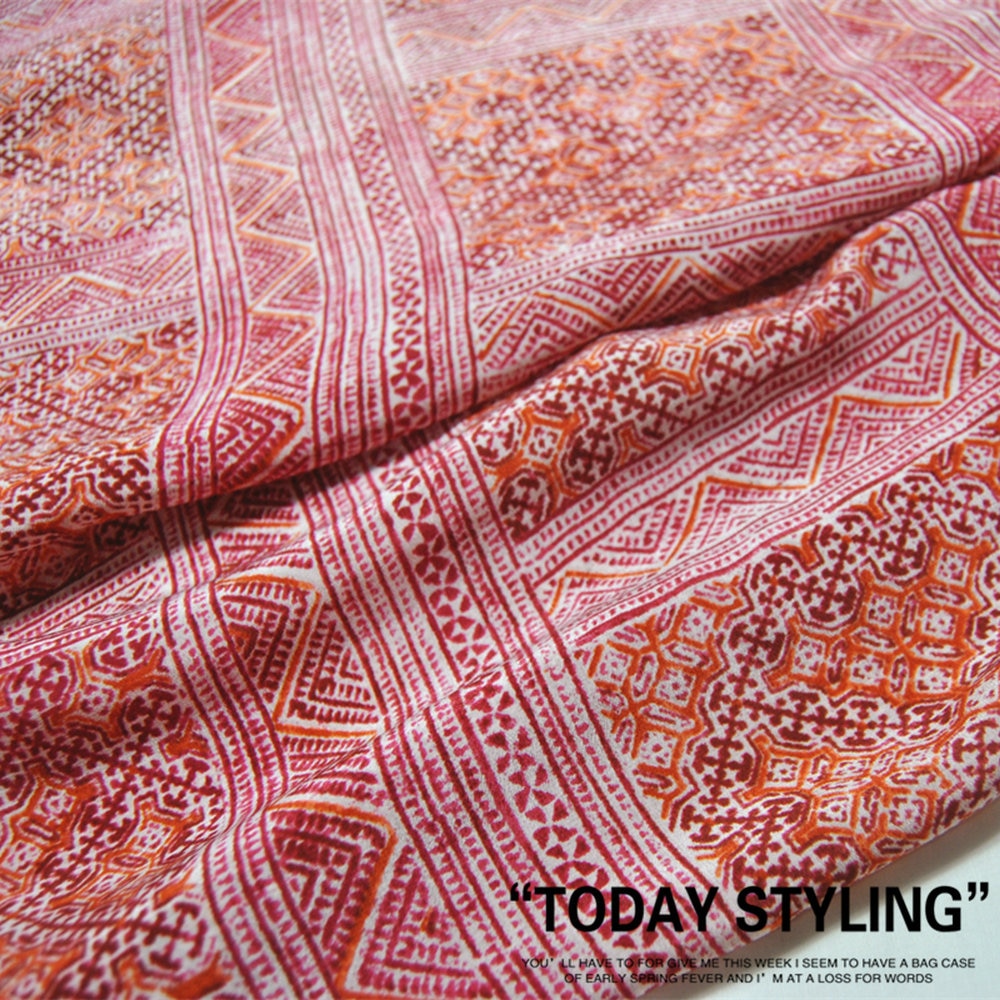 Ancient Printing 100% Silk Material Silk Crepe De Chine Dress Fabric