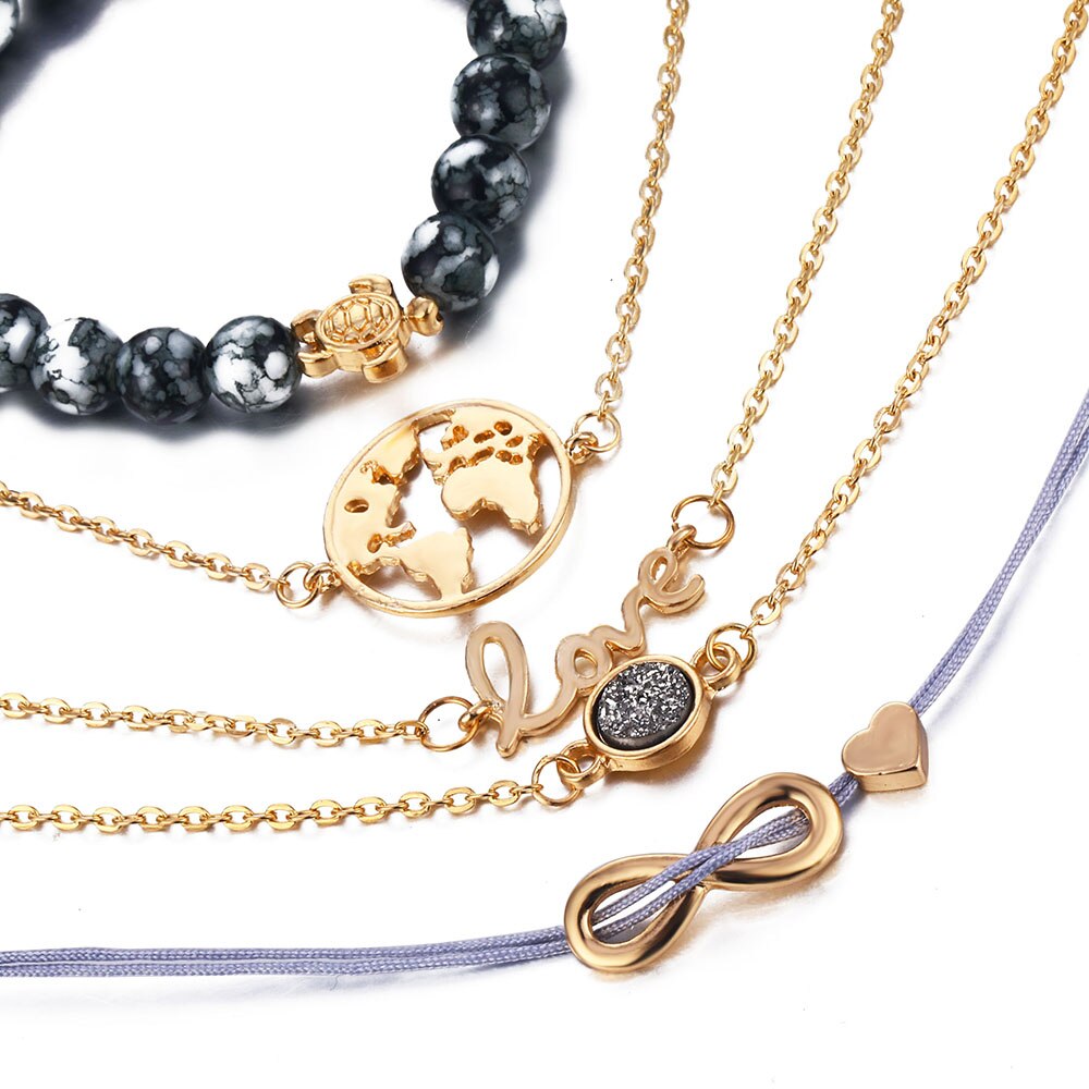 FNIO Jahrgang Schildkröte Herz Karte Charme Armbänder Für Frauen Neue Stein Unendlichkeit Armbinde Boho Schmuck