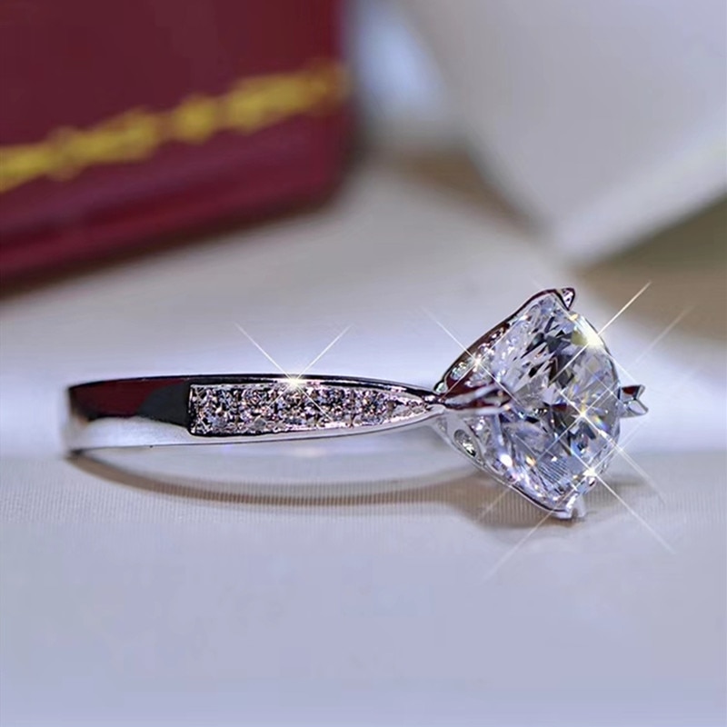 Inbeaut Runde Funkelnden Moissanite Ring 925 Sterling Silber 18K Weiß Gold Überzogene Ausgezeichnete Cut Diamant Test Vergangenheit Hochzeit Ringe