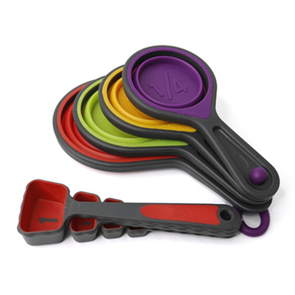 Travel Silicone Measuring Cups and Measuring Spoons Set Collapsible Measuring Cup Portable Measuring Tool