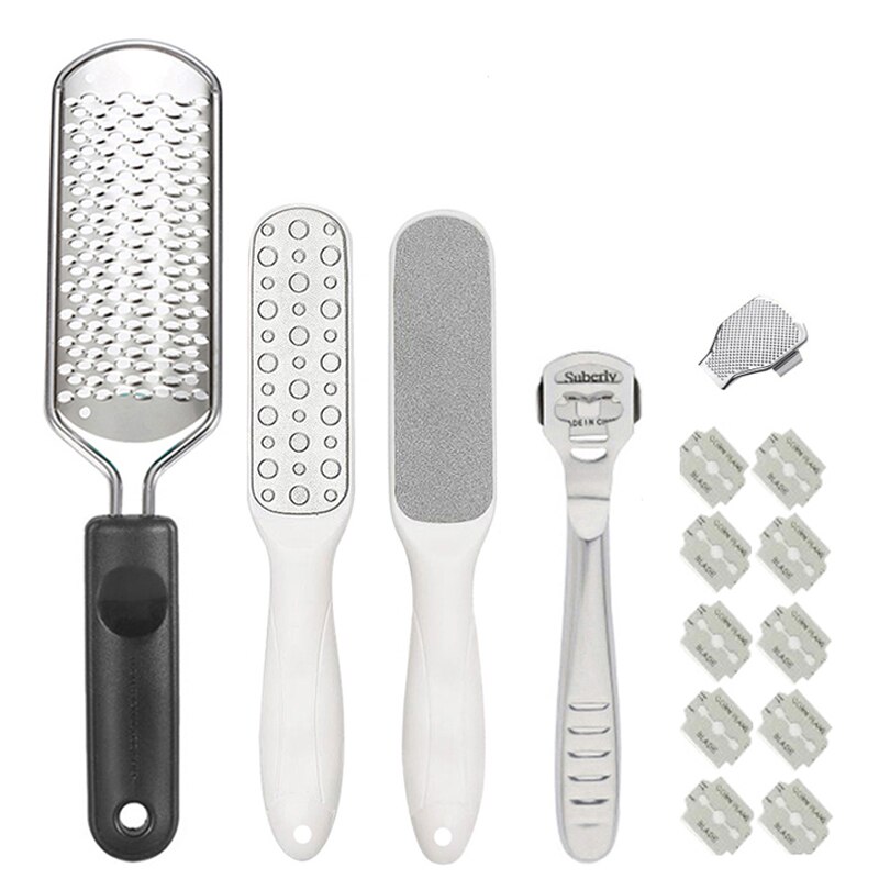 Râpe à pied professionnelle en acier inoxydable, Kit d&#39;outils de pédicure, pour enlever les callosités, Double face, 1/4 pièces: 4in1 Set ABC