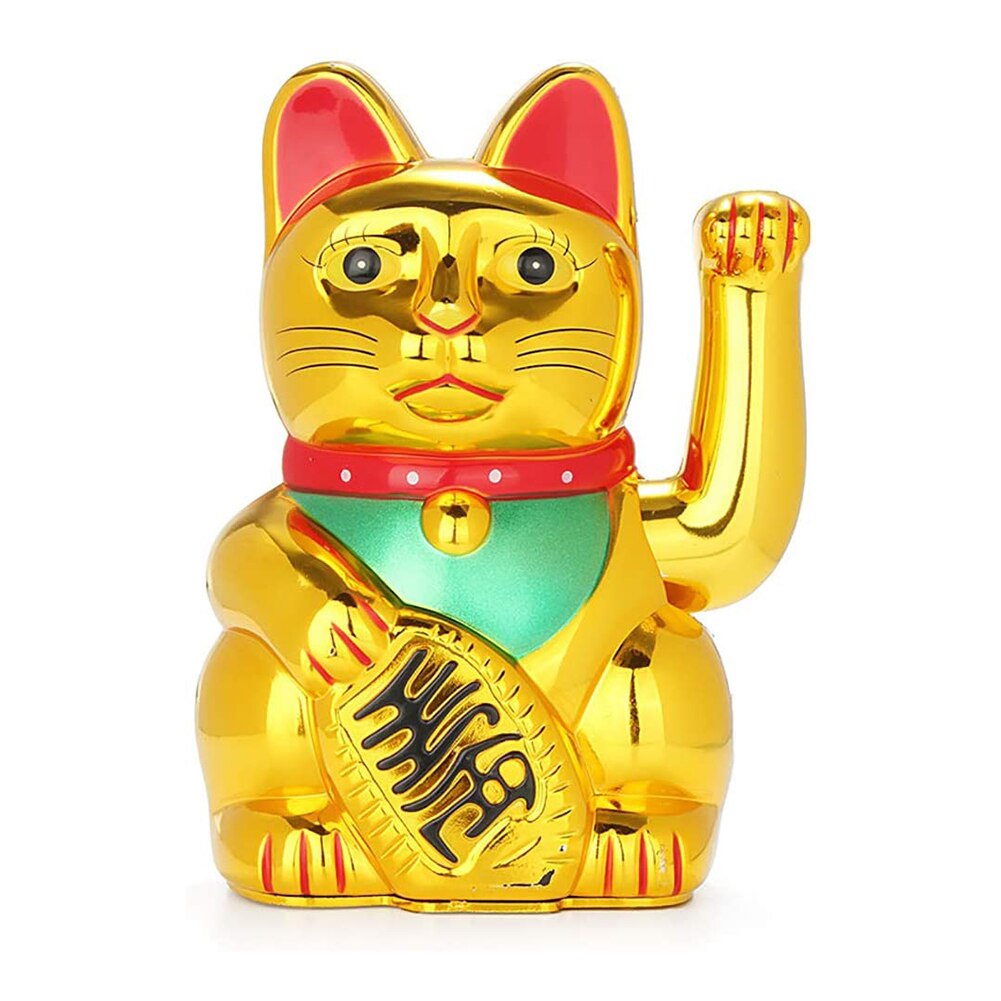 Lucky Fortunes Cat Japanese Gold Lucky Cat with Waving Arm Battery Operated Restaurant Decoration Cute FP8: Gold 10.50in