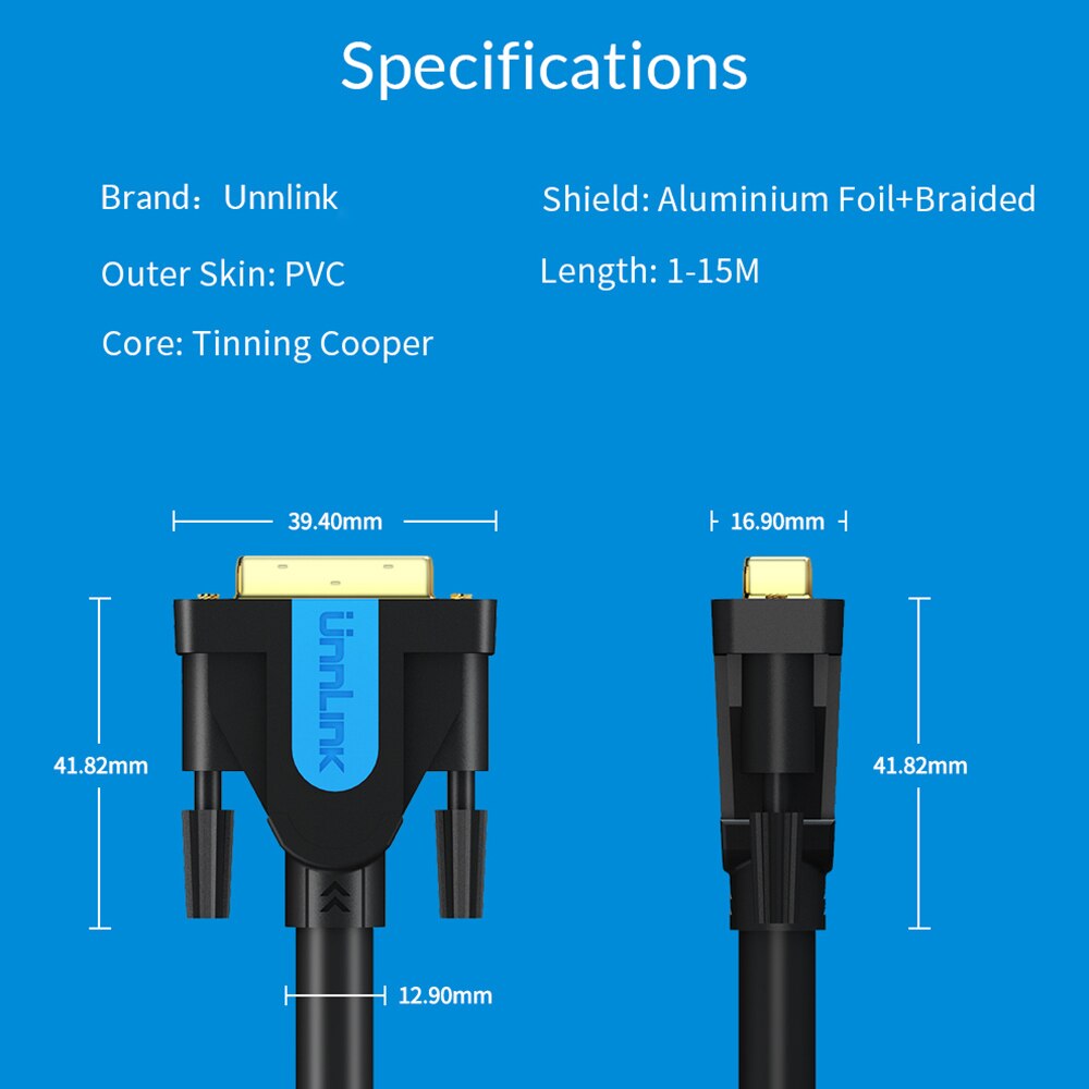 Unnlink DVI Cable DVI-D 24+1 4K 30Hz 1080P 144Hz Dual Link Channel 1.5M 3M 5M 8M 15M for Computer TV Monitor Projector