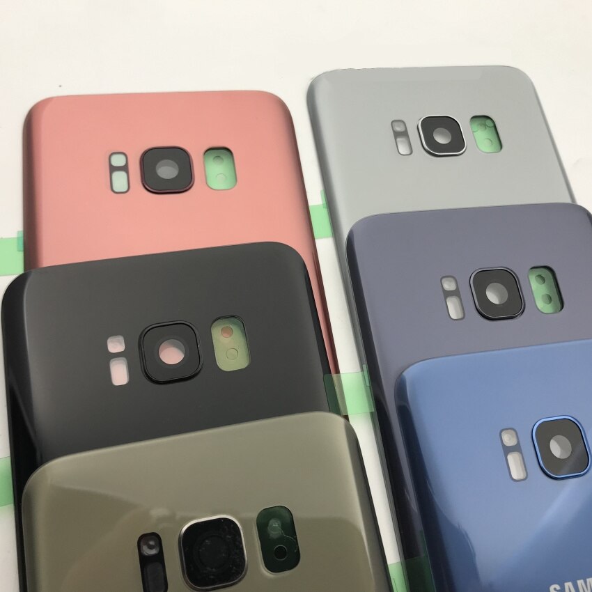 Para samsung galaxy s8 s8plus g950 g955 voltar habitação bateria capa traseira porta de vidro + fita lente da câmera para s8 s8 +