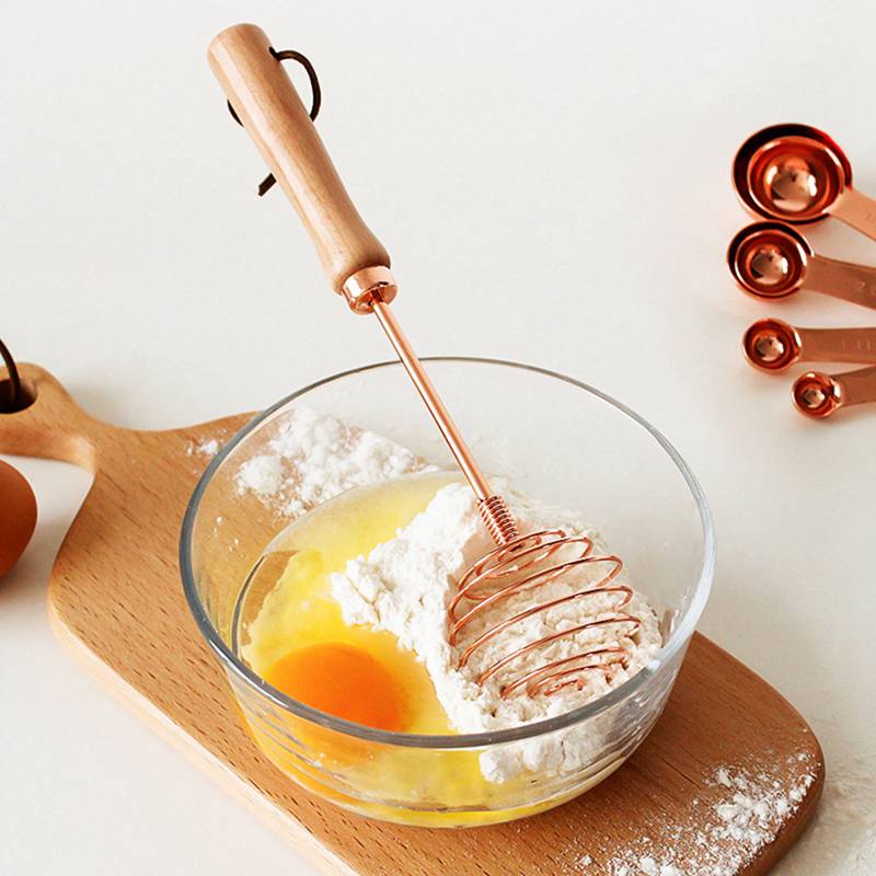 Spirale Edelstahl Schneebesen Rühren Stock Backen Werkzeuge eins Rose Gold Buche Holz Griff Manuelle Schneebesen