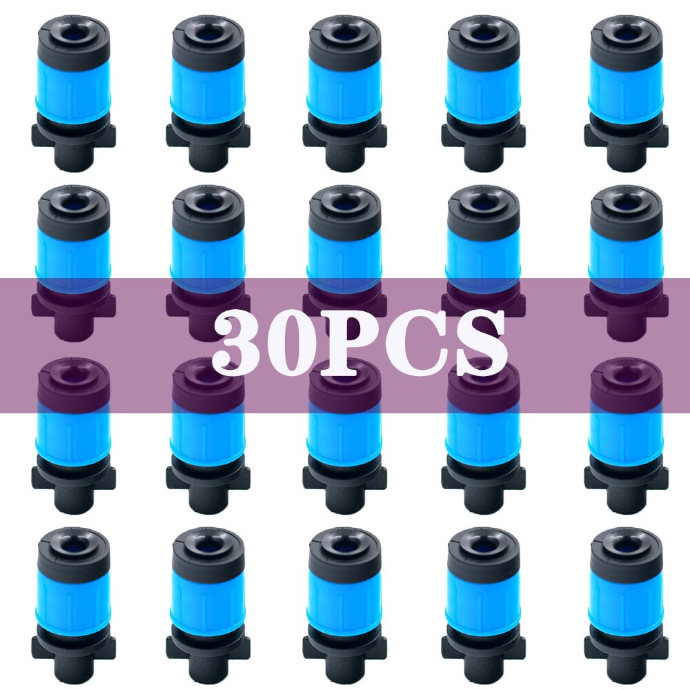 Adjustable 1/4 Irrigation Misting Dripper Sprinkler Head Hose Garden Micro Flow Drip Head Greenhouse Watering Tool for Garden: 30pcs bule round