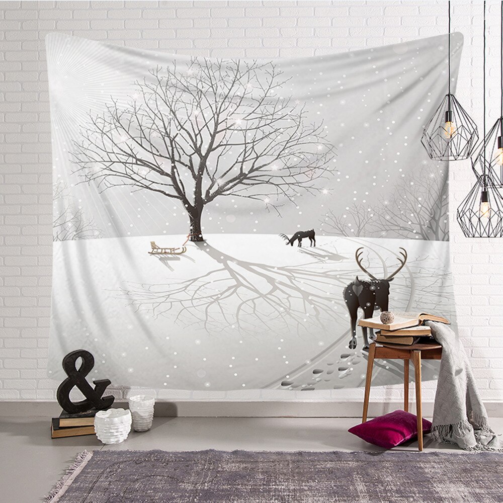 Digital Print Christmas Landscape Theme Picture Tapestry Background Wall Decoration Blanket Multi-Function Home Hotel Travel: M