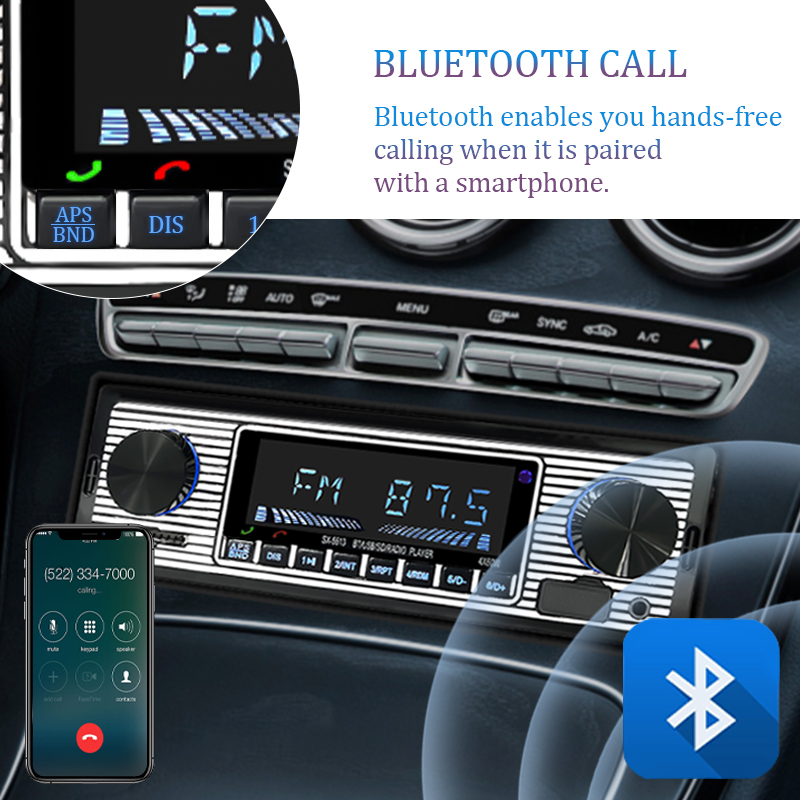 Hippcron-Radio ESTÉREO FM con Bluetooth para coche, reproductor de Audio MP3 60Wx4 para teléfono móvil, manos libres, Digital, USB/SD, entrada auxiliar en el tablero, 1 DIN