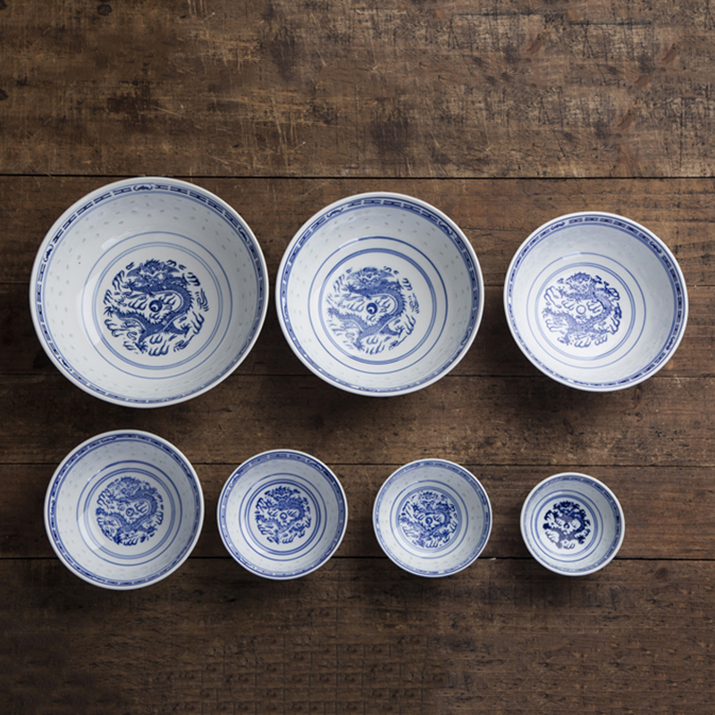 Jingdezhen – bol Ramen creux en porcelaine bleu et blanc, Vintage motif de Dragon chinois, bol de riz, vaisselle de cuisine