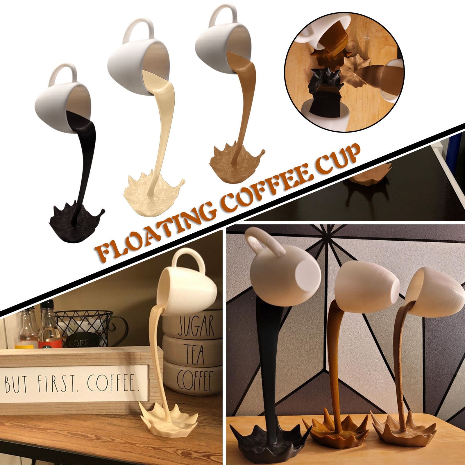 Moderne Stijl Drijvende Koffie Cup Mok Sculptuur Keuken Decor Gieten Morsen Creatieve Hars Koffie Mok Cup Thuis Decoratie