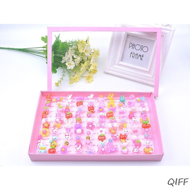Mixed Color lovely Rings Children's Day Jewelry Plastic Kids Ring for Girls with Different Style Animal Fruit as