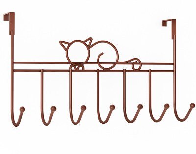 7-Hook over door hanger Iron Art Bag Clothes Key Scarf Hanging Holder Bathroom Kitchen Home Back Door organizer: Brown cat