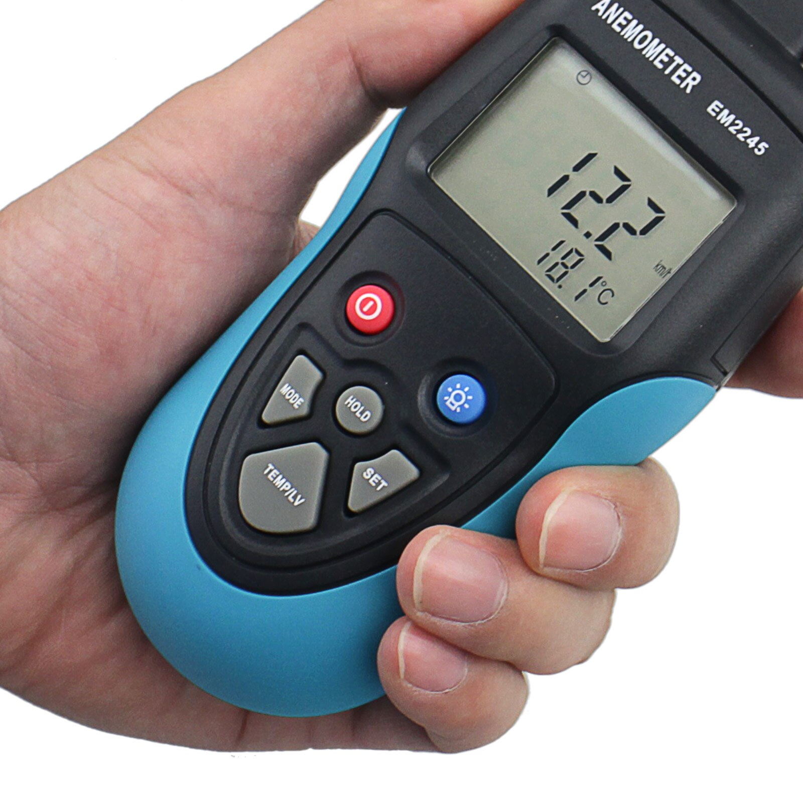 Anemómetro Digital de mano, medidor de velocidad del flujo de aire, medidor de temperatura del viento, EM2245