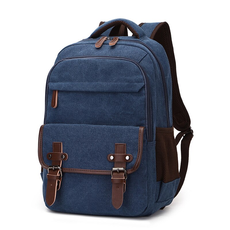 Canvas Rucksack Bag Women Vintage Men Backpack Shoulder Bags Female Plecak Male Travel Backpacks Multifunction Mens Back Pack: Blue