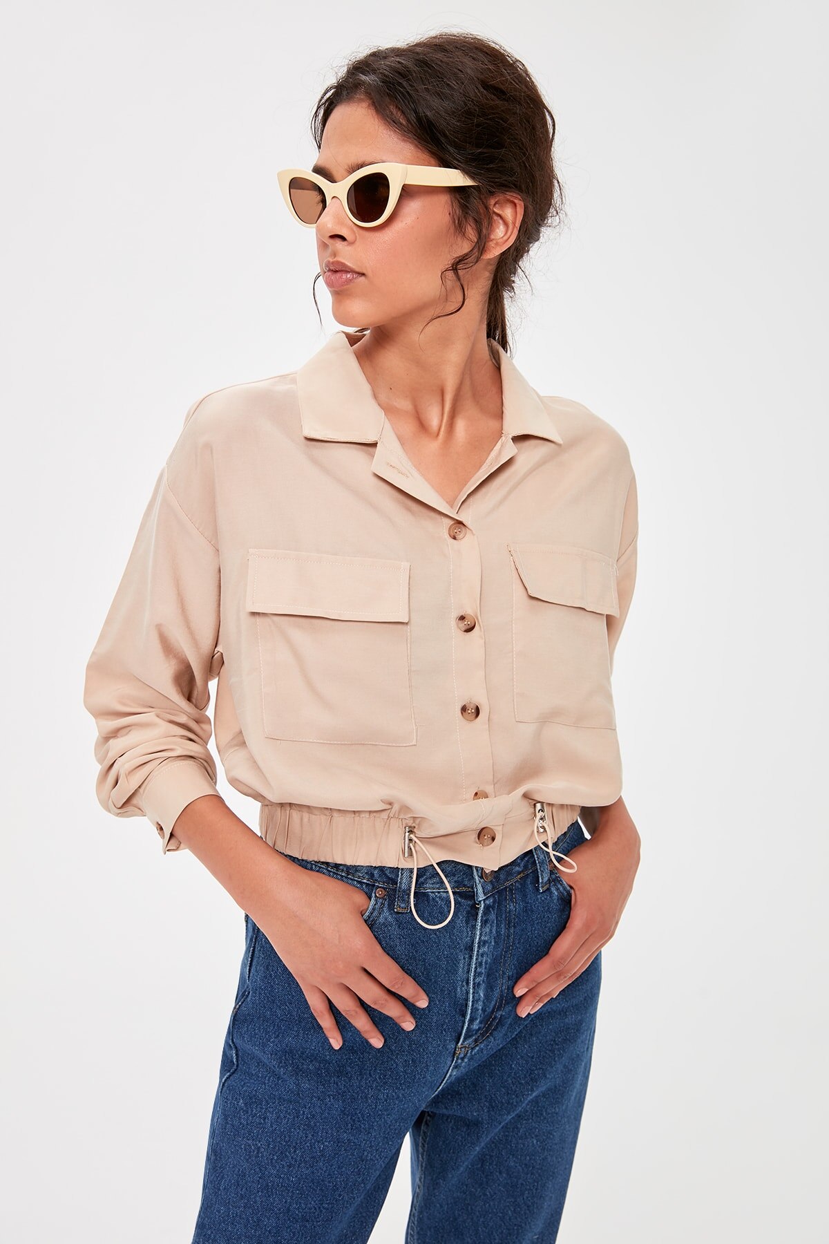 Trendyol Stone Shirred Jacket TWOAW20CE0199