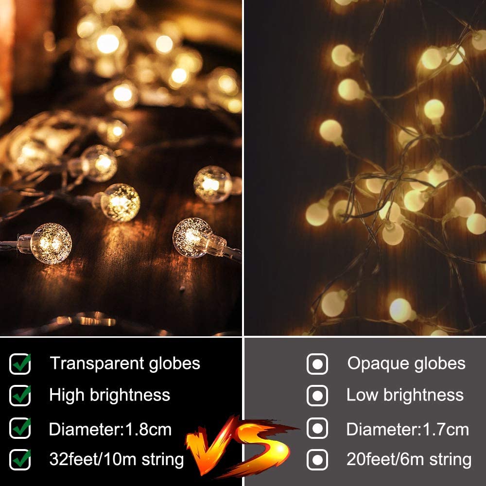 Cadena de luz navideña, bola LED, iluminación de cadena, lámpara USB, bombilla, cadena de luz impermeable, 8 modos, Control remoto, lámpara de boda y Navidad