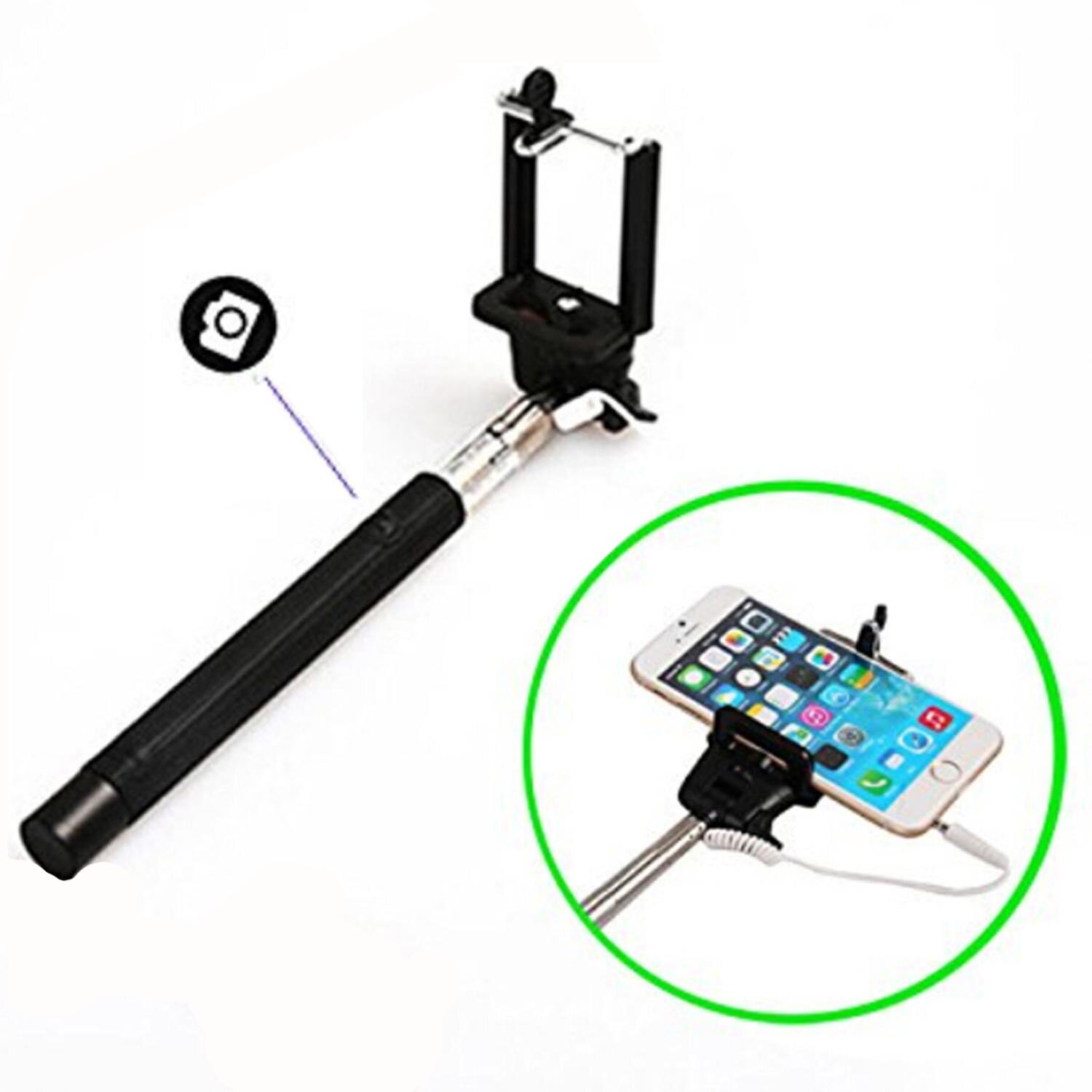 Gosear, palo Selfie para cámara con cable, monopié de mano para iPhone 7, 6, 6S Plus, Samsung Galaxy S8, S7, S6, Xiaomi, mi 5, Huawei: Black