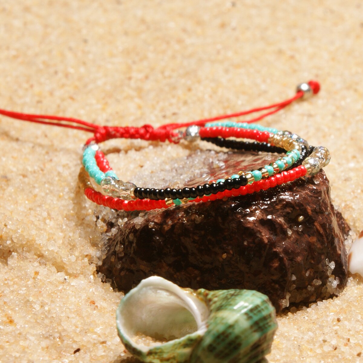 Simple Three Layers Multicolor Boho Handmade Tether Seeds Beaded Bracelets for Women Summer Beach Jewelry: style 3