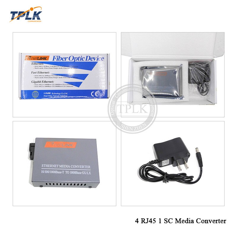 1 Paar 1000Base 4 RJ45 1 Sc Singlemode Enkele Media Converter Gigabit Fiber Media Converter Netlink Converter 4 RJ45 transceiver