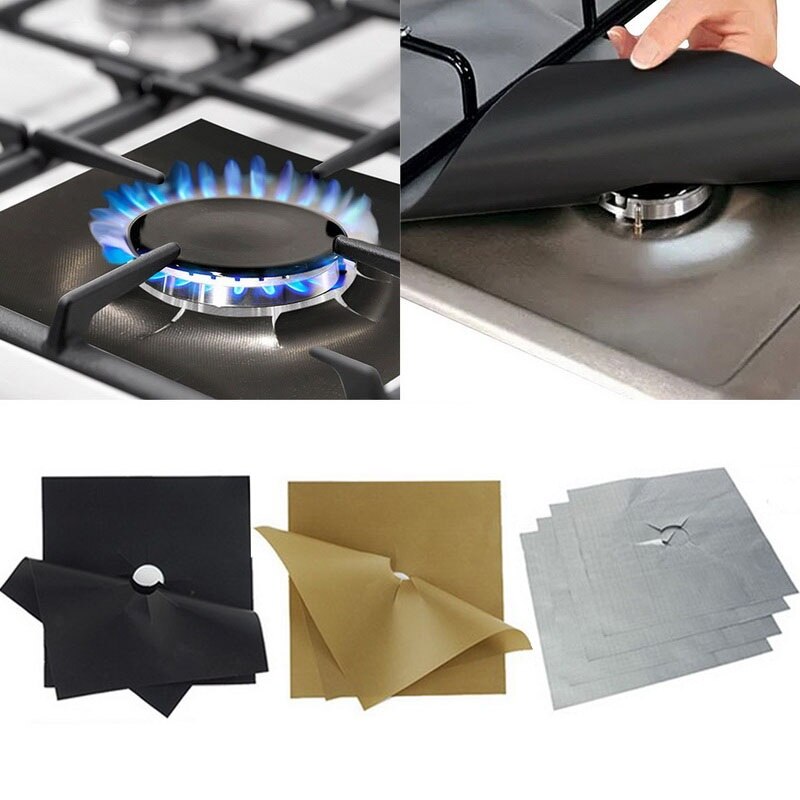 1 2 4 stks/set Herbruikbare Gas Cover Brander Mat Temperatuur Anti-fouling Olie Protector Pad Liner Schoonmaken Keuken gereedschap 7