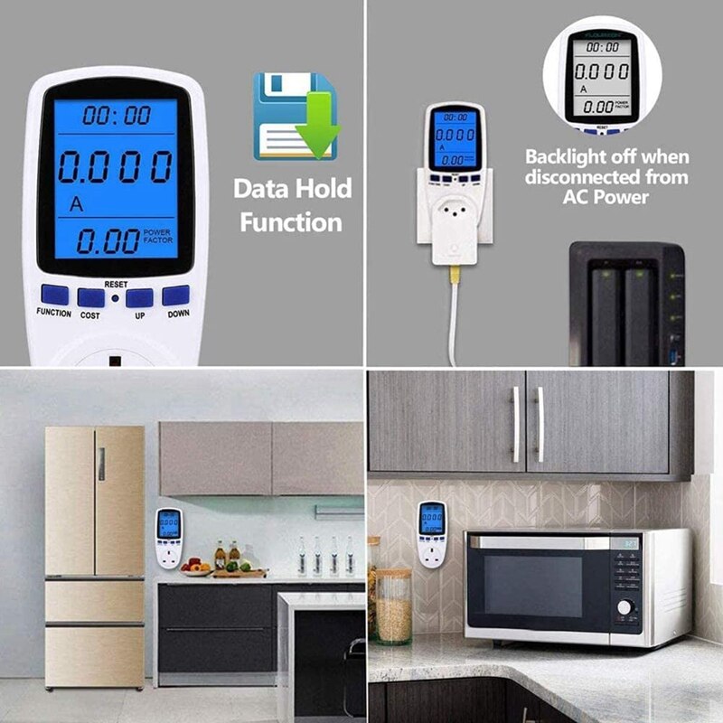 Power Meter Elektriciteit Usage Monitor, Met Backlight Lcd, Overbelasting Waarschuwing Watt Volt Amp Meter Voor Thuis