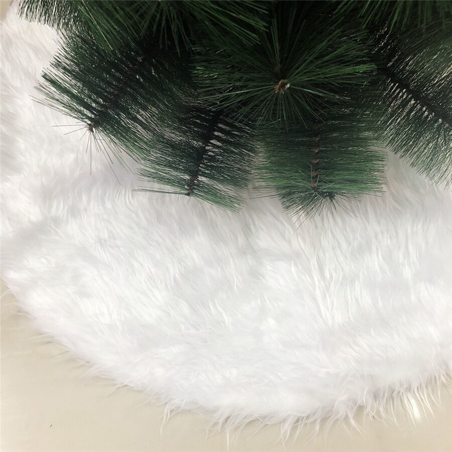 2 pcs White Plush Christmas Tree Skirt Carpet Large Snowy White Faux Fur Floor Mat Xmas Decorations Year Ornaments 48 inches