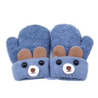 Infantil retalhos engrossar luvas crianças ao ar livre quente luvas de lã de malha dos desenhos animados alta qualidade inverno meninas menino crianças: Blue