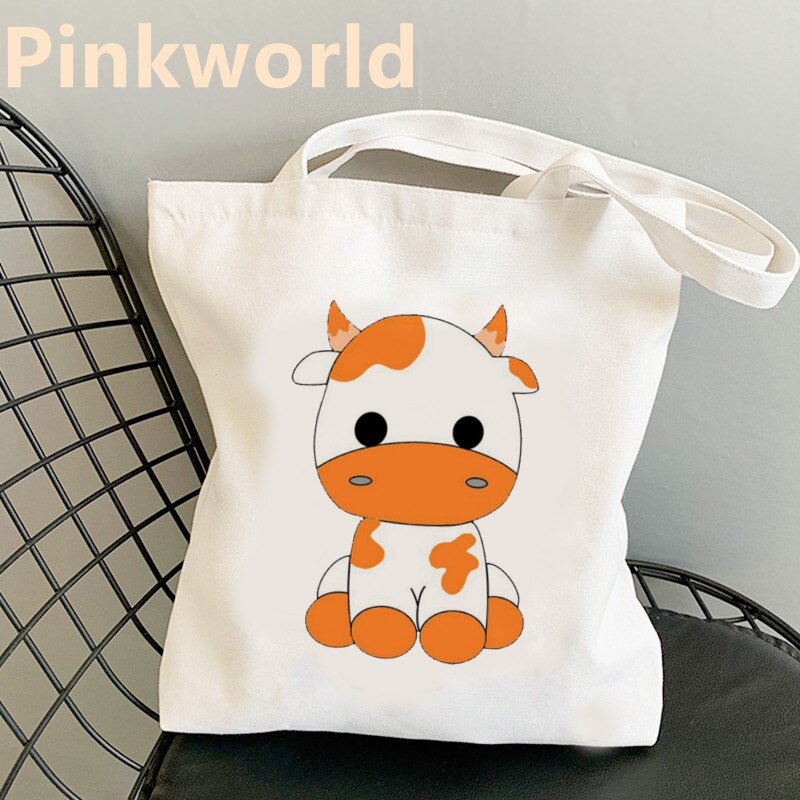 Tas Kawaii Koe Cartoon Grappige Leuke Print Canvas Cool Shopper Bag Shopper Zwart Wit Vrouwen Shopper Schoudertassen Tote tas: 2