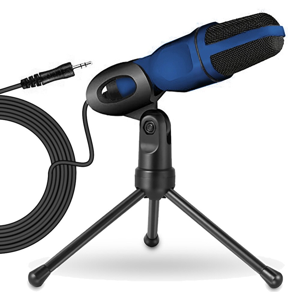 Wired Microphone with Tripod Mini Jack 3.5mm Handheld Microphone Condenser Microphone Microphone Holder: Blue