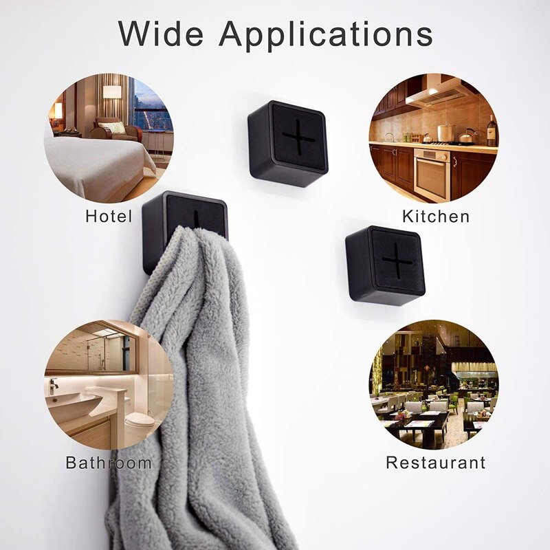 Jfbl håndklædeholder til badeværelse - selvklæbende køkkenhåndklædebøjle, vægmonteret viskestykkekrog  , 3 pakker sort