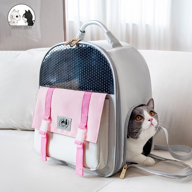 Mochila transpirable para transportar gatos y mascotas, bolsa de transporte plegable de gran capacidad, portátil, para viajes al aire libre