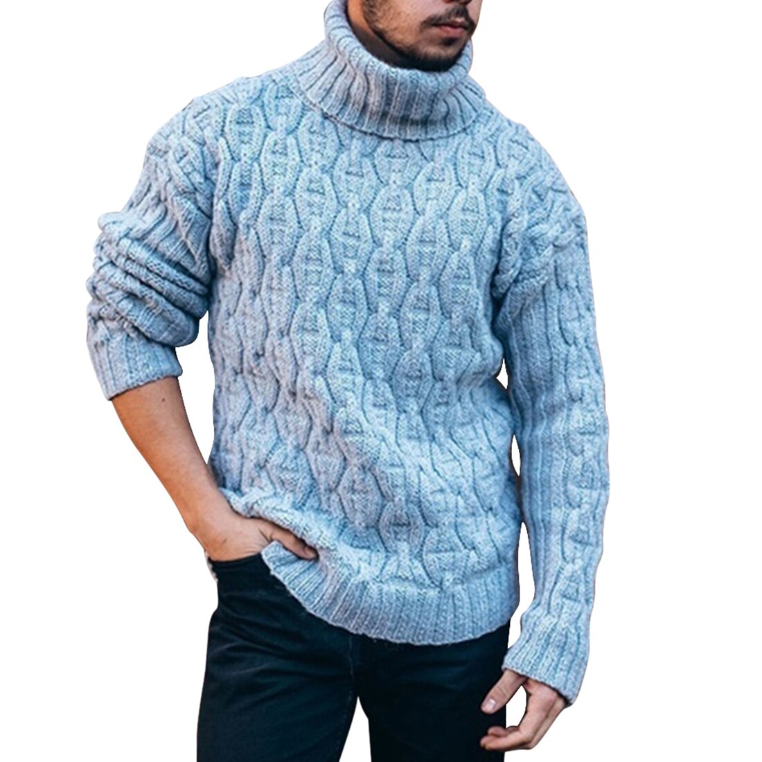 Heren Trui Coltrui Dikke Warme Heren Truien Wollen Trui Hoge Schildpad Hals Casual Solid Sweter Pull Homme: blue / S