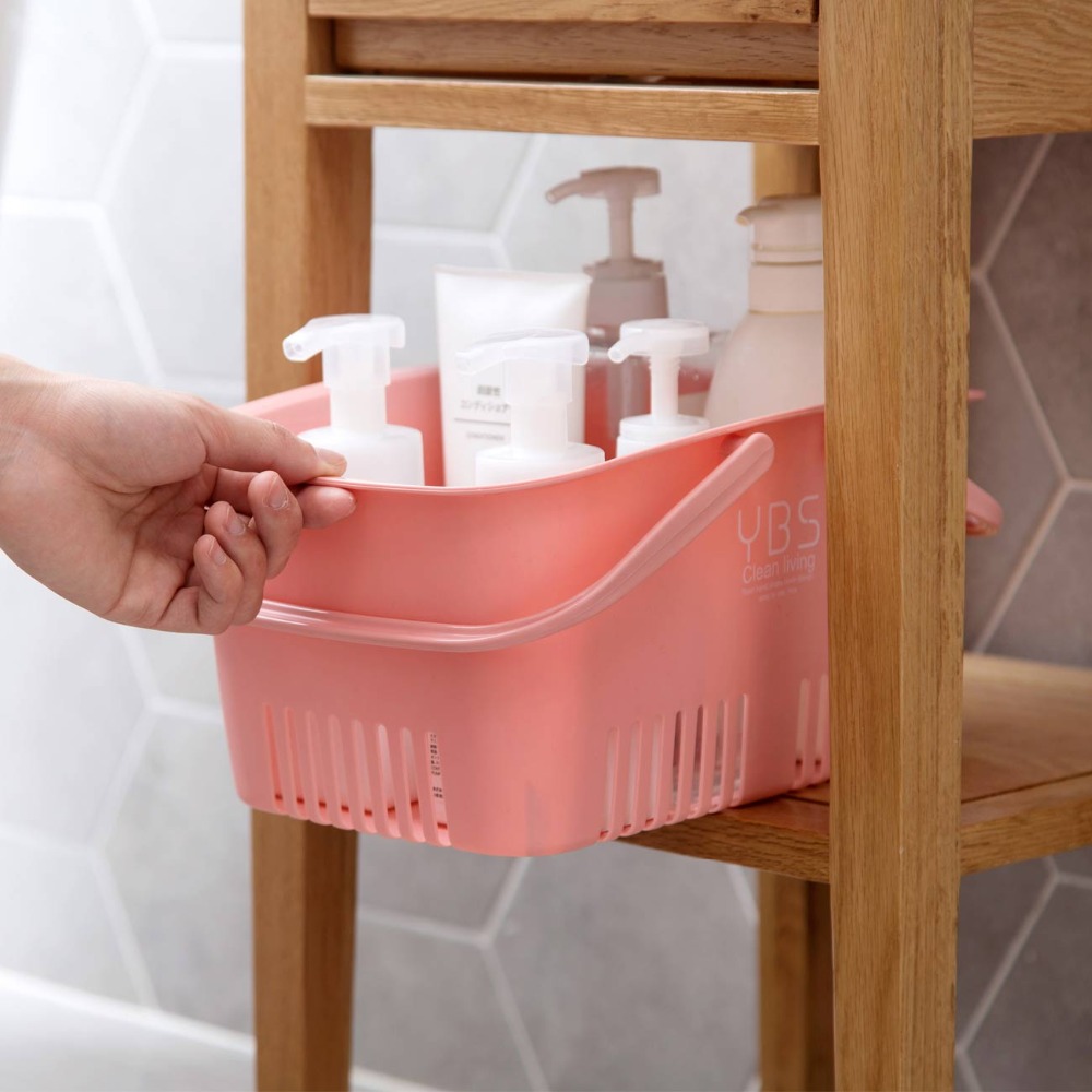 OTHERHOUSE Bath Basket Portable Shower Storage Basket With Handle Makeup Organizer Desktop Storage Box Case Bathroom Accessories