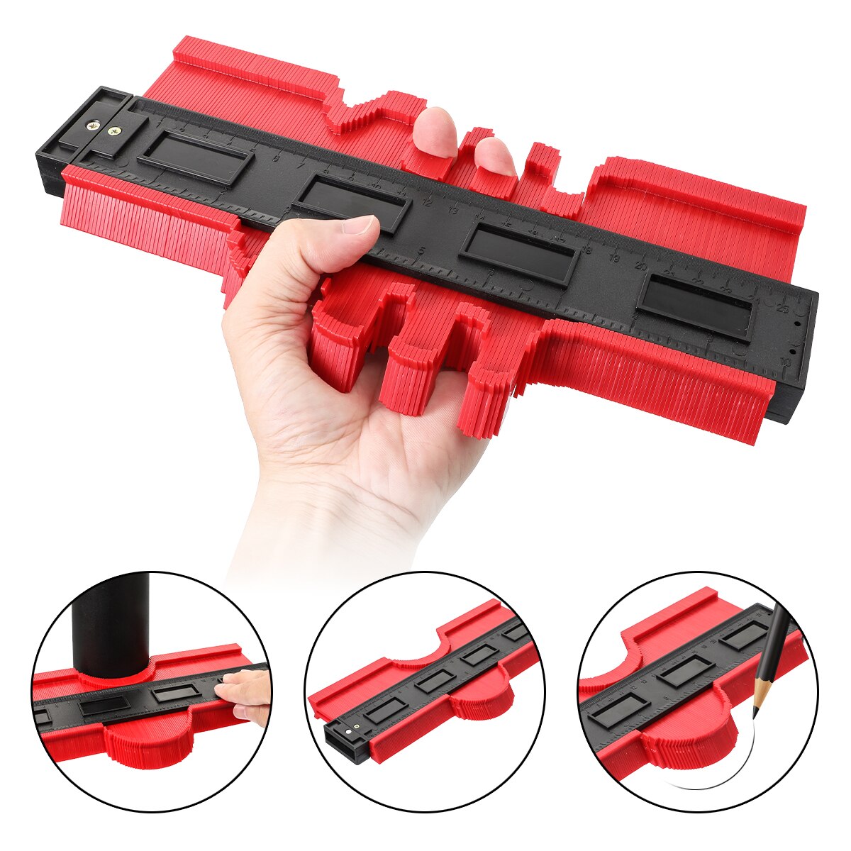 Profile Measuring Tools Deep Duplicator Tiling Laminate Woodworking Multi-functional Irregular Plastic Gauge Contour Gauge Ruled: 25cm red