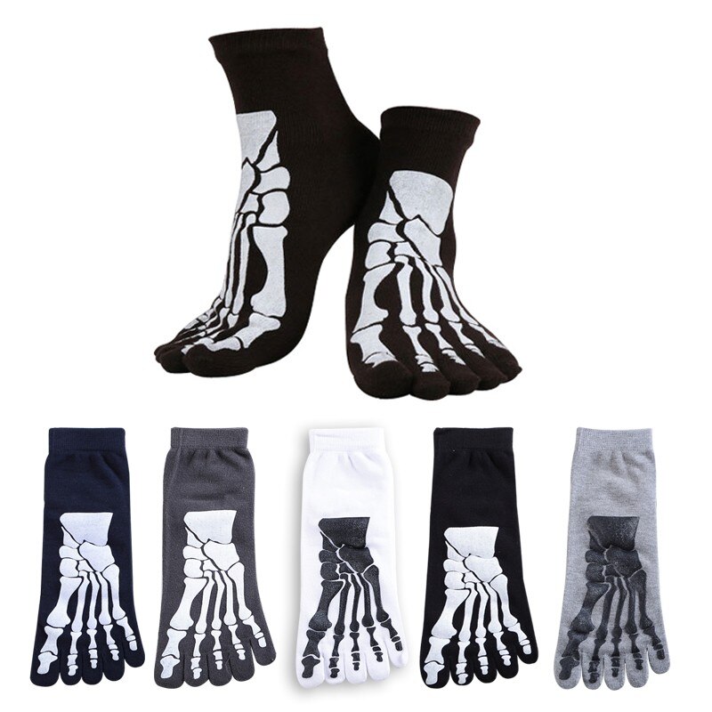 5 kleuren Punk Rock Unisex 3D print terreur skelet teen sokken Hip Hop enge schedel vijf vinger oneven sox bone korte sokken