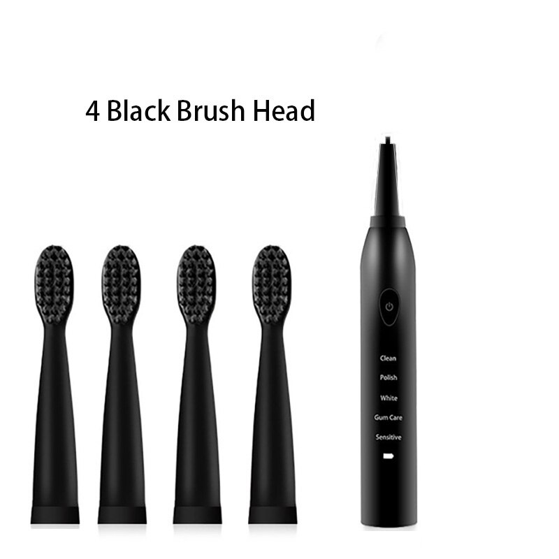 Elektrische Tandenborstel Krachtige Ultra Sonic Sonic Usb Charge Oplaadbare Tand Wasbare Elektronische Whitening Tanden Borstel: Black 4 brush head