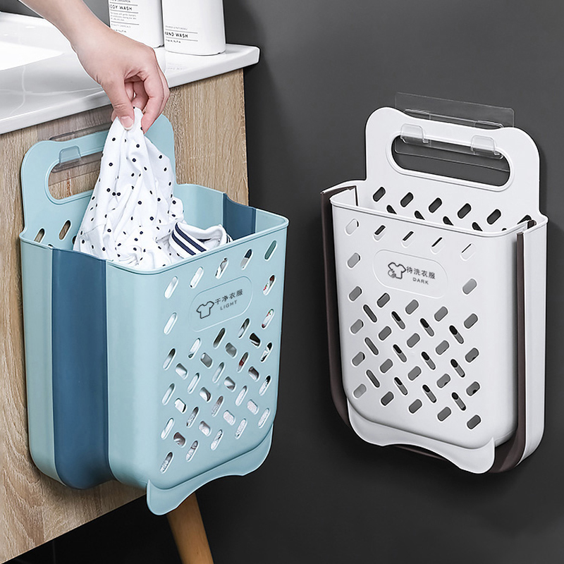 Bathroom Folding Dirty Clothes Storage Basket Laundry Basket Household Wall Hanging Large Portable Punch-Free Put Clothes Bucket